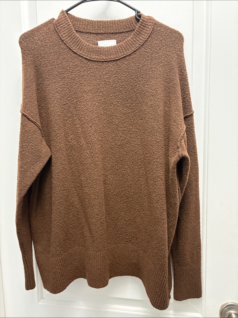 Aerie Brown Bouclé Crewneck Sweater XS Oversized Soft Cozy Drop Shoulder - Picture 2 of 6